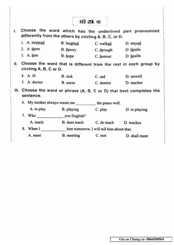 English 6 - Đề số 20
