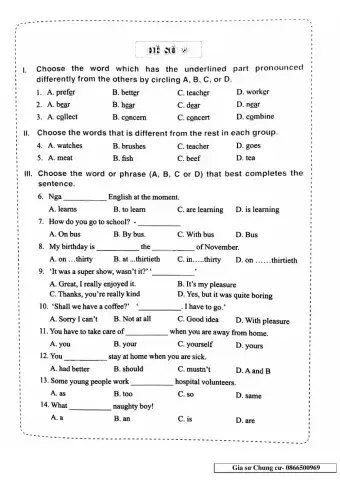 English 6 - Đề số 21