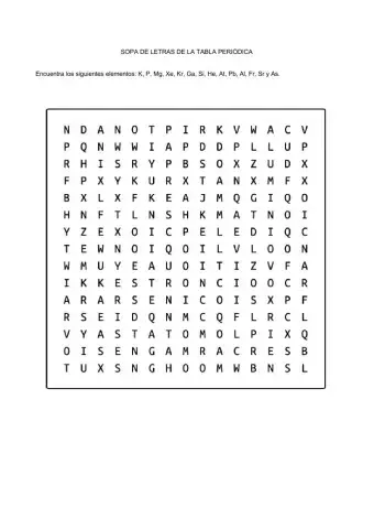 Sopa de letras de la tabla periódica