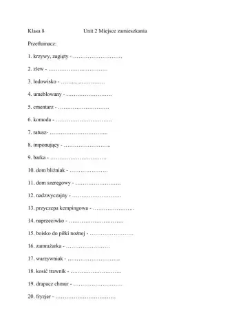 Klasa 8 Unit 2 Miejsce zamieszkania