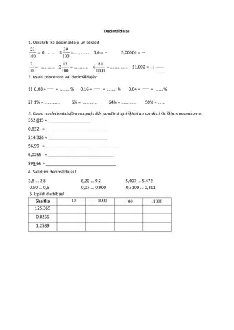 Decimāldaļas, noapaļošana, reiznāšana, dalīšana ar 10,100...