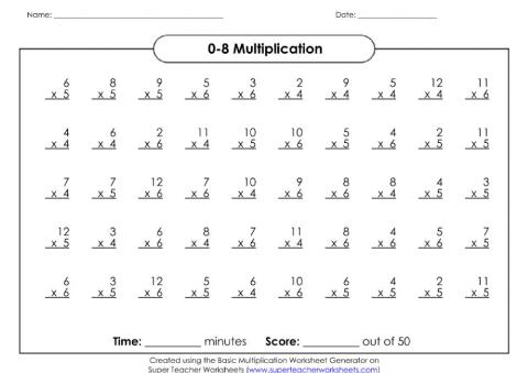 0-8 Multiplication Practice