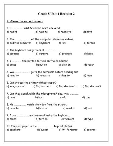Unit 4 Revision 2 Grade 5