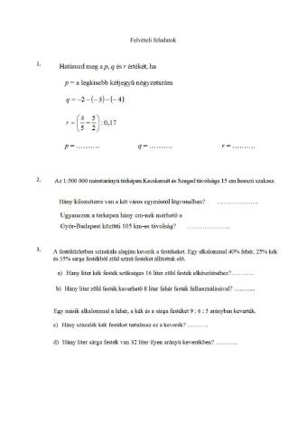 Felvételi feladatok válogatás 1.