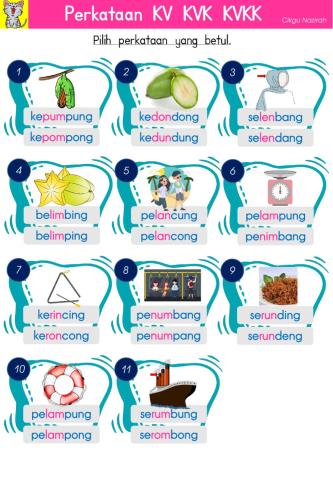 Perkataan kv kvk kvkk - pilih perkataan yang betul