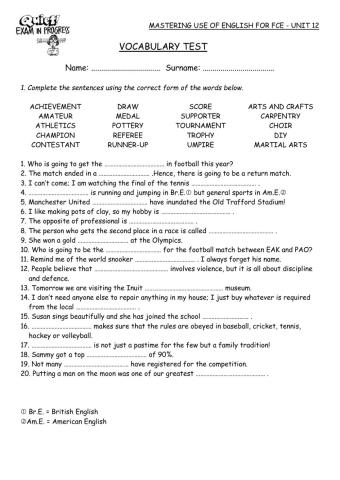 Mastering Unit 12 Vocabulary Test