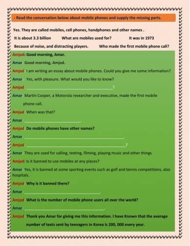 Conversation about mobile phones