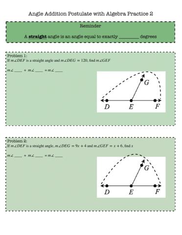 Angle Addition Postulate Algebraic Practice 2