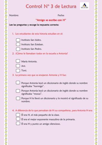 Control de Lectura -3 Amigo se escribe con H