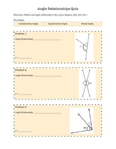 Angle Relationships Quiz