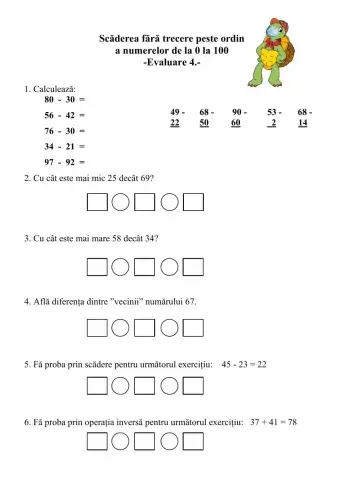 Scăderea numerelor fără trecere peste ordin 0-100