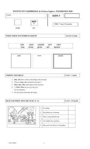 Kids 3 Cambridge Exam December 2020