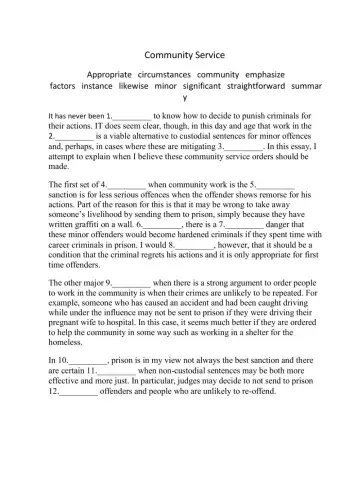 Community service essay  academic vocabulary gap fill