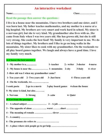Worksheet-grade 8