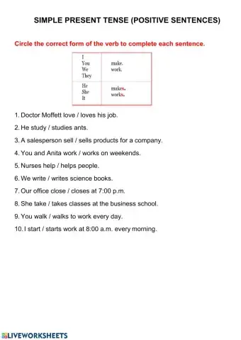 Present Simple Tense (Affirmative Sentences) HL