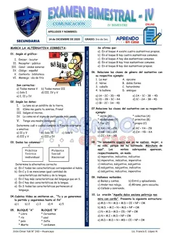 Exam. IV Bim - 3ro de Secundaria