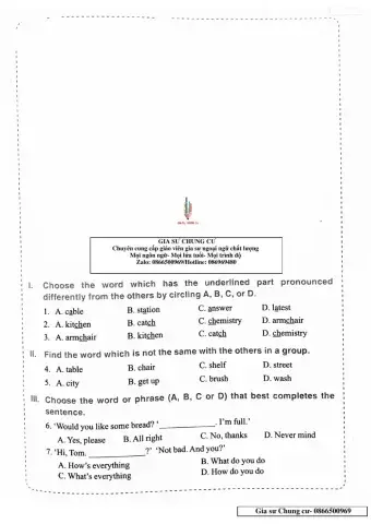 English 6 - Đề số 25