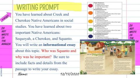 Informational Writing Squanto writing prompt