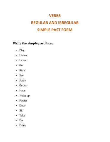 Regular and irregular verbs simple past form