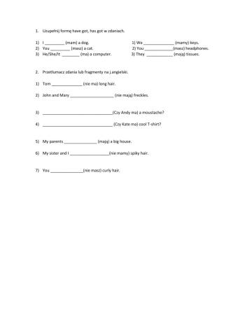 Have got, has got częściowe tłumaczenia