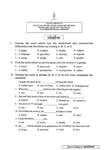Chinh Phục bộ đề thi Tiếng Anh vào lớp 6 - Đề 28