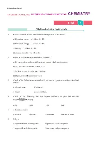 Tnscert chemistry alkali and alkaline earth metals