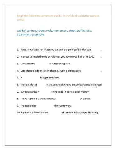 London sightseeing - Vocabulary activity