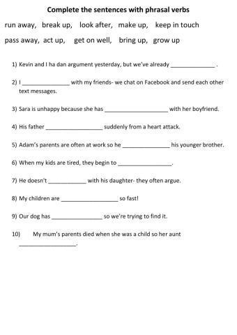 Phrasal verbs family social life