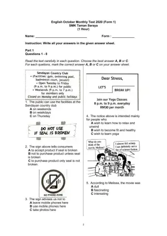 Test 2 English Form 1