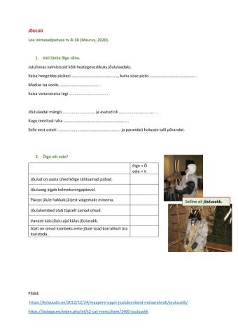 Jõulud. Lugemisül Mauruse inimeseõpetuse tv lk 38 järgi. 2. klass