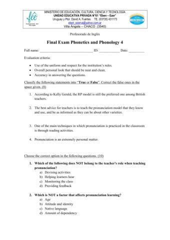 Phonetics and phonology 4 Final exam