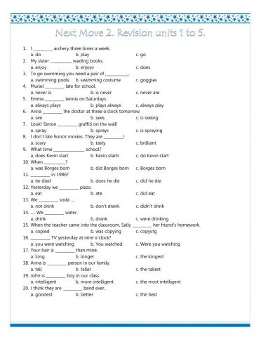 Next Move 2. Revision units 1 to 5.