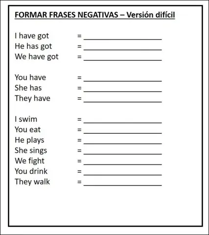 Formar frases negativas - difícil