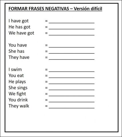 Formar frases negativas - difícil