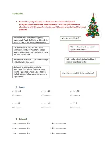 2.kl matemaatika kordamine enne jõule
