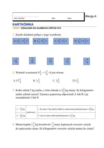 Działania na ułamkach zwykłych