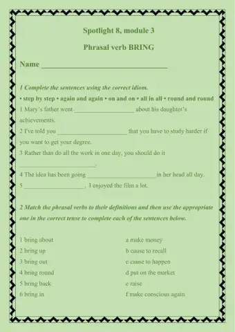 Spotlight 8. module 3. Phrasal verb bring