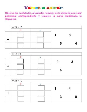 Sumas sin reagrupación