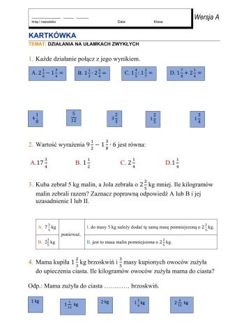 Działania na ułamkach zwykłych