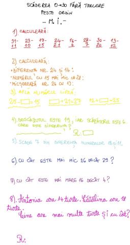 Scaderea numerelor de la 0-30 fara trecere peste ordin