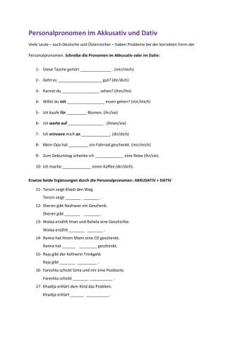 Personalpronomen im Dativ und Akkusativ