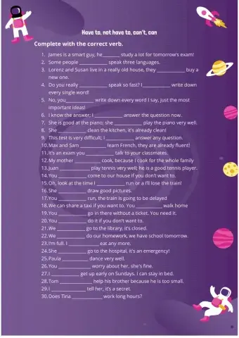 Have to, not have to, can, can't