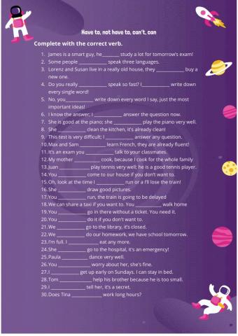 Have to, not have to, can, can't