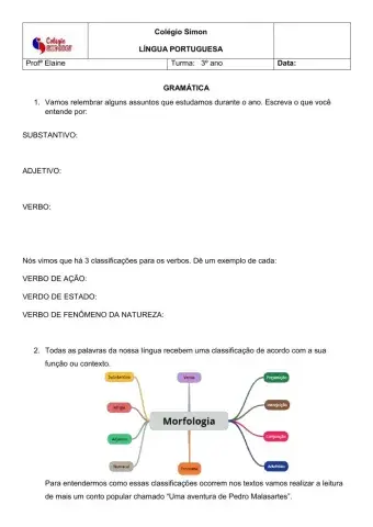 Revisão de substantivo, adjetivo e verbo