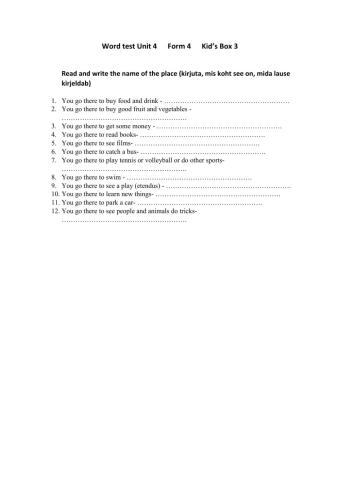 Places in town - vocabulary test