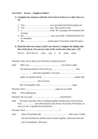 Test Unit 5 Form6 English in Mind 1