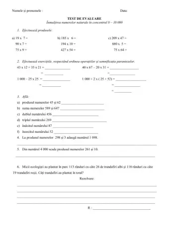 Înmulțirea numerelor naturale în concentrul 0-10 000
