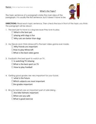 What is the Topic Worksheet text only