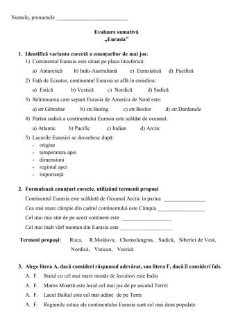 Evaluare sumativă EURASIA
