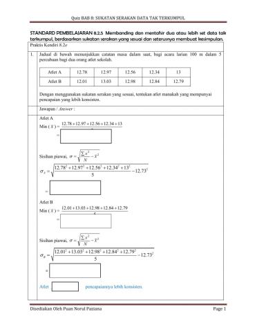 Bab 8 Sukatan serakan Data Tak Terkumpul